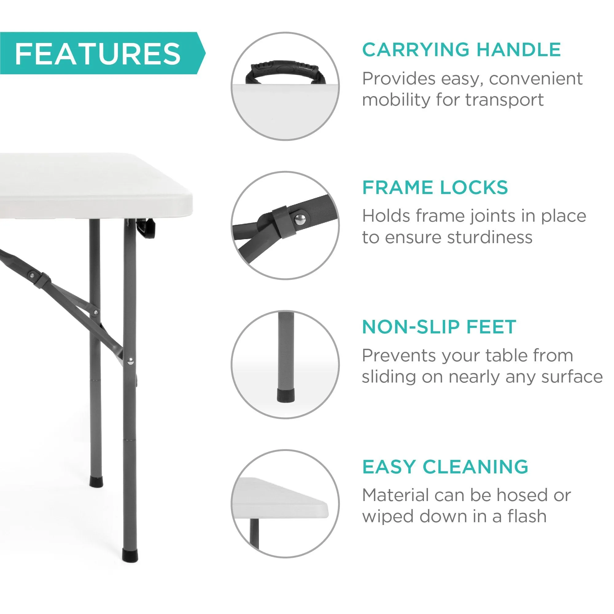 4ft Portable Folding Plastic Dining Table w/ Handle, Lock
