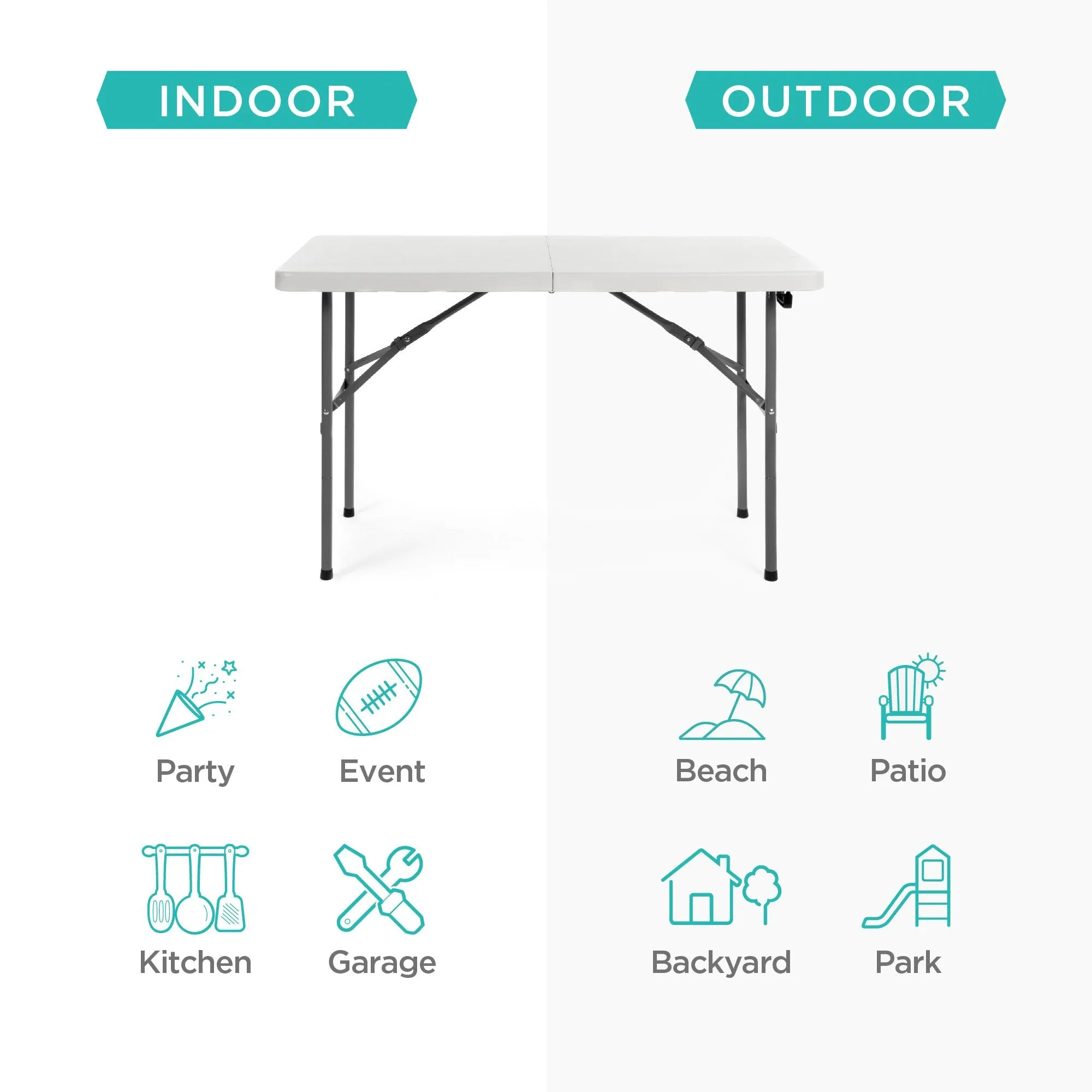 4ft Portable Folding Plastic Dining Table w/ Handle, Lock