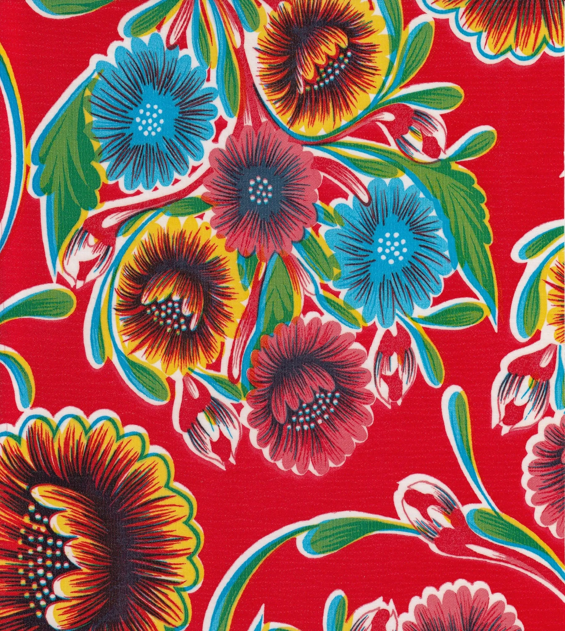 60" or 68" Round Oilcloth Tablecloth in Bloom Red