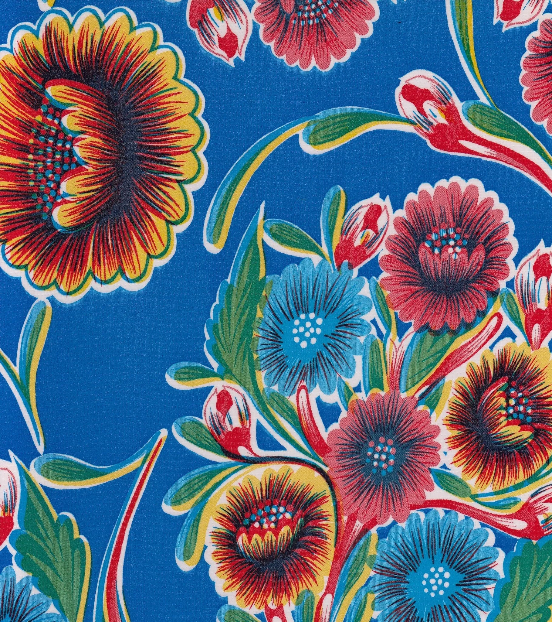 60" Round Oilcloth Tablecloth in Bloom Royal Blue