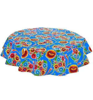 60" Round Oilcloth Tablecloth in Bloom Royal Blue