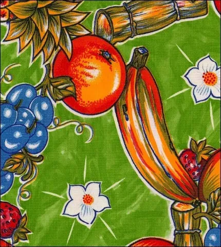60" Round Oilcloth Tablecloth in Sugarcane Green