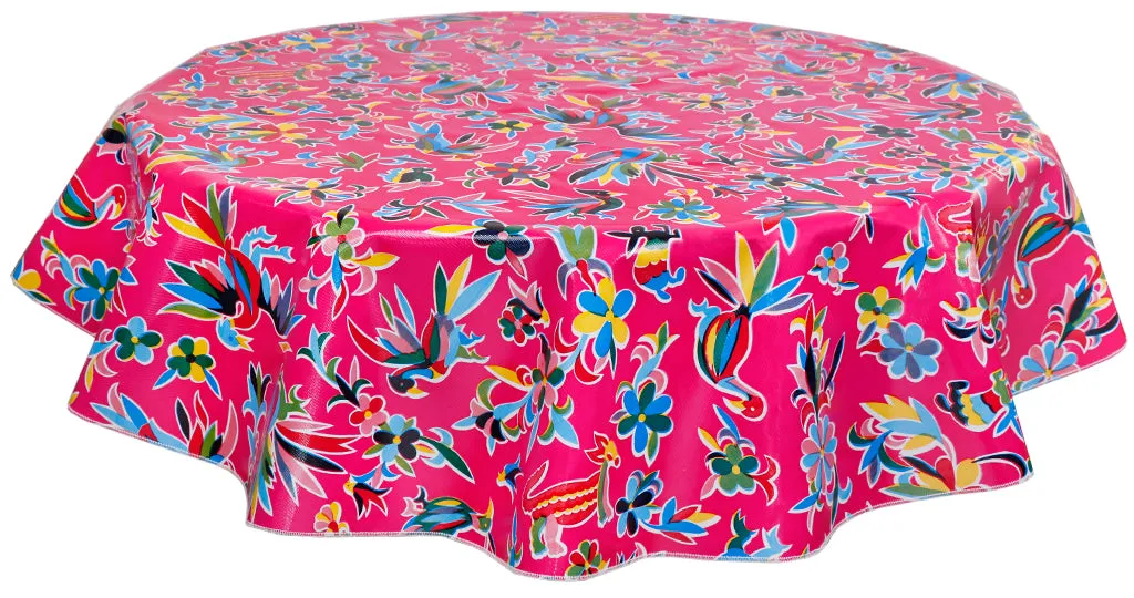 68" Round Oilcloth Tablecloth in Animal Wonderland Pink