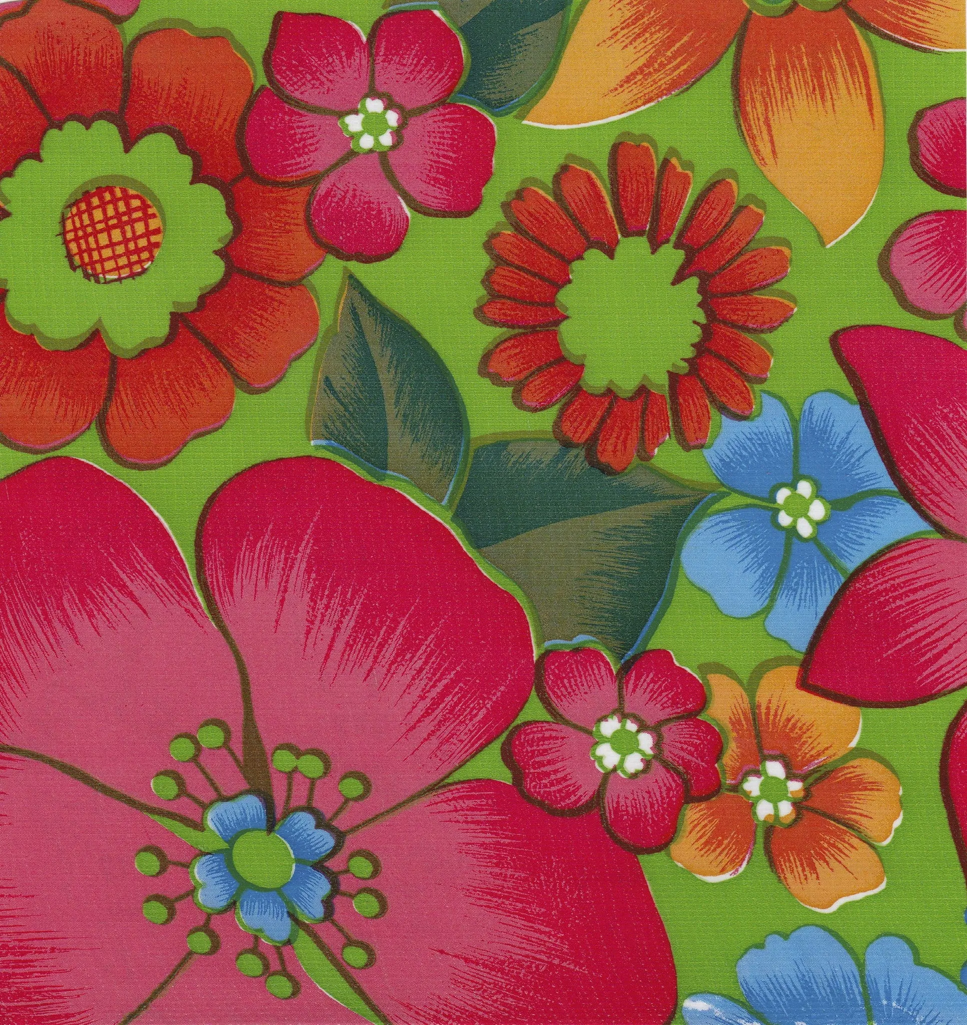 68" Round Oilcloth Tablecloth in Betty's Bunch Lime