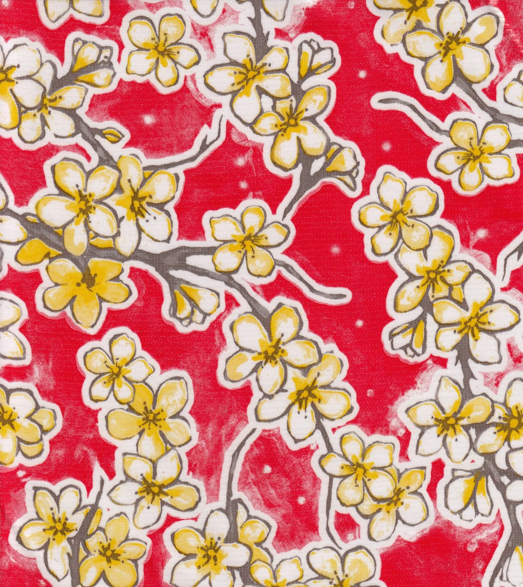 68" Round Oilcloth Tablecloth in Cherry Blossom Red