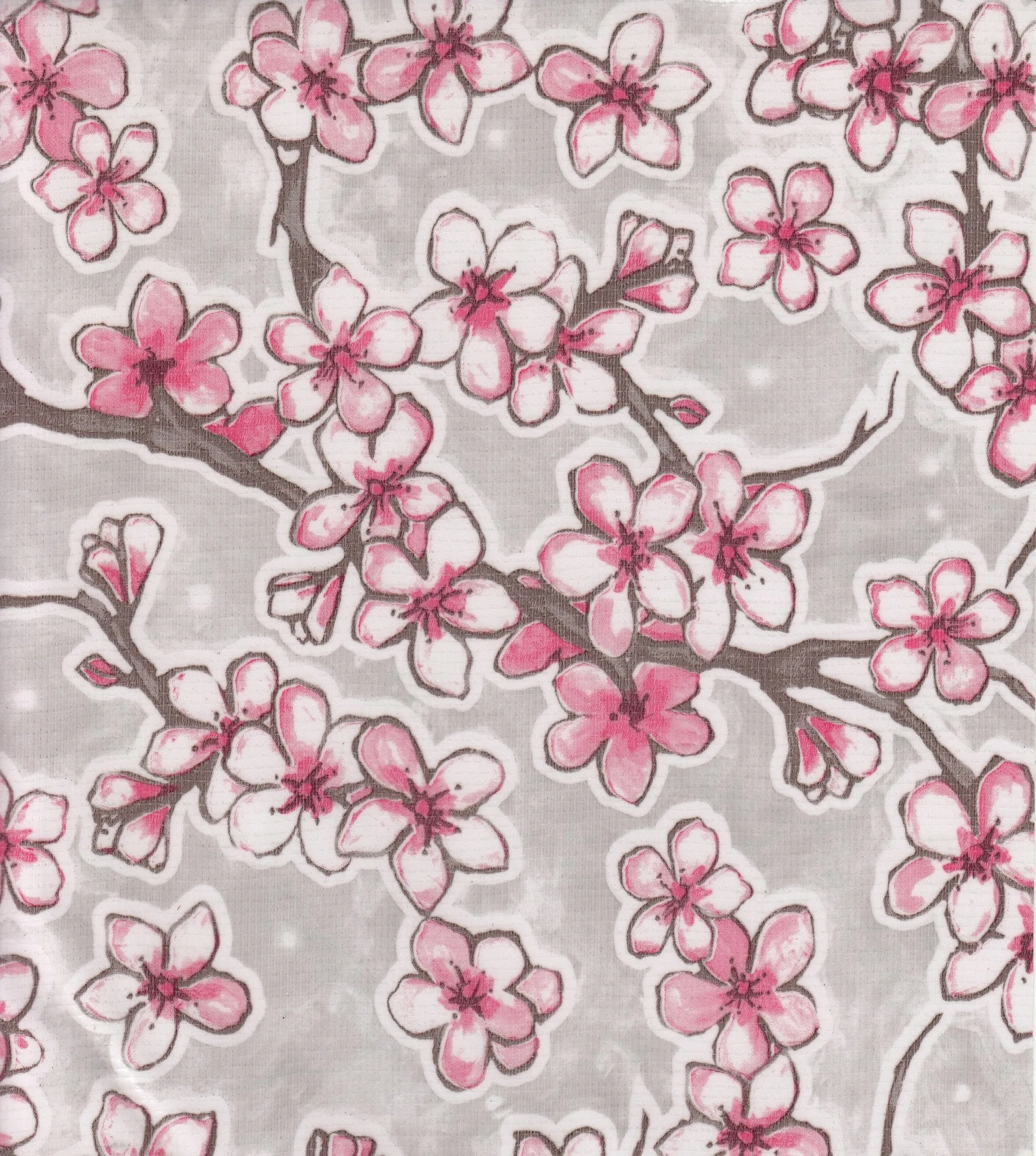 68" Round Oilcloth Tablecloth in Cherry Blossom Silver