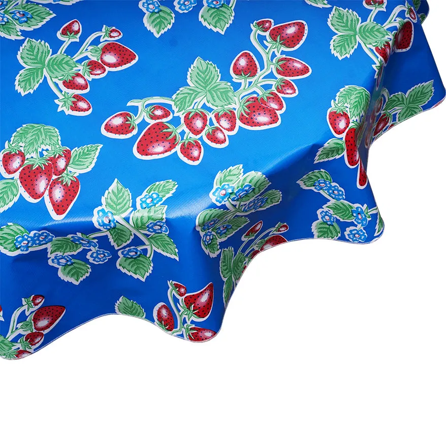 68" Round Oilcloth Tablecloth in Strawberry Blue