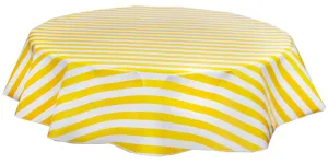 68" Round Oilcloth Tablecloth in Stripe Yellow