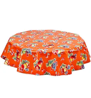68" Round Oilcloth Tablecloths in Retro Orange