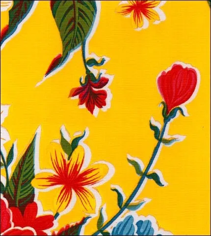 90" Round Oilcloth Tablecloth in Hawaii Yellow