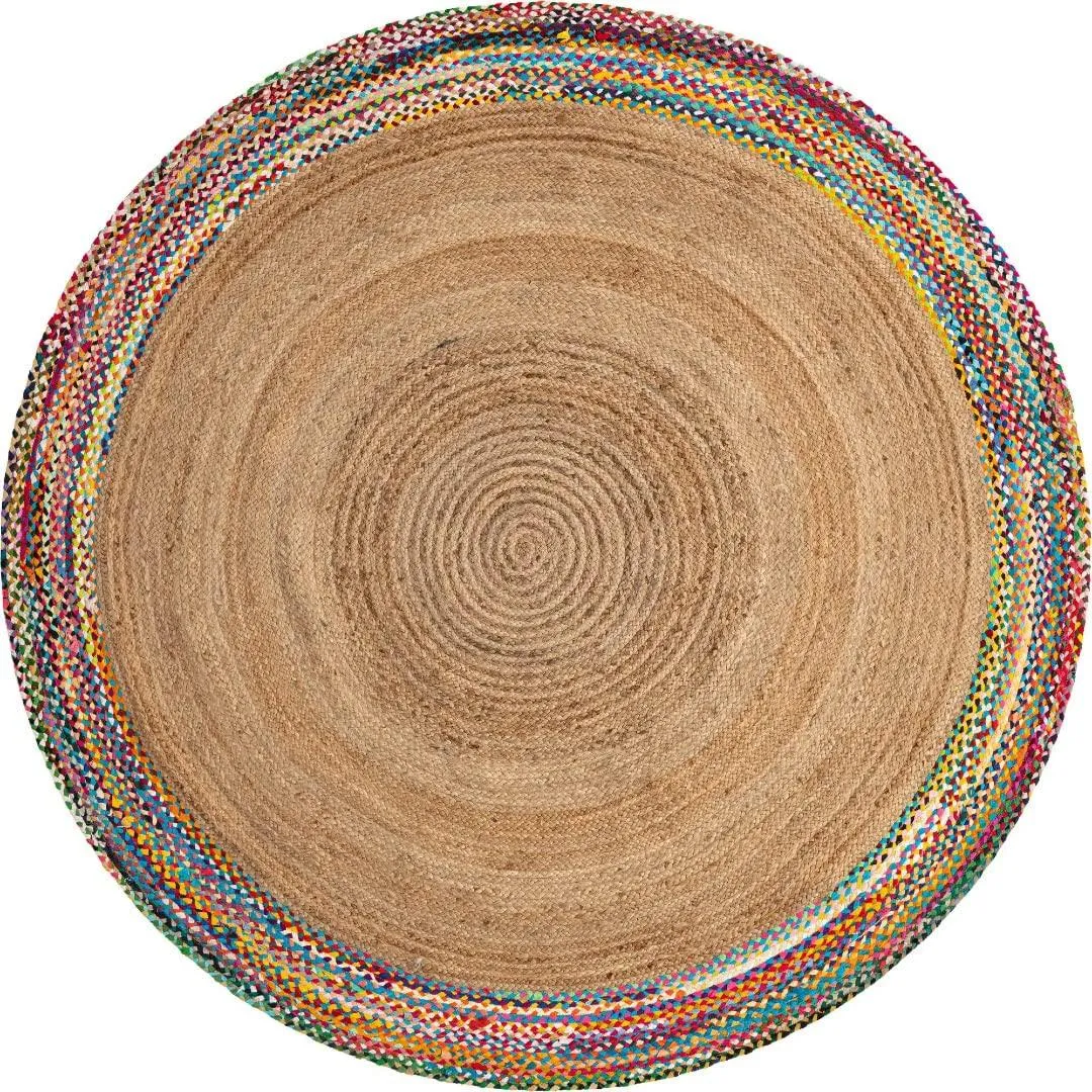Ar Antique Rugs Handwoven Braided Reversible Jute and Chindi Round Rug for Bedroom Living/Dining Room & Floor Mat