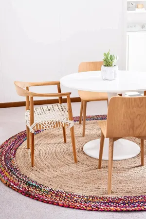Ar Antique Rugs Handwoven Braided Reversible Jute and Chindi Round Rug for Bedroom Living/Dining Room & Floor Mat