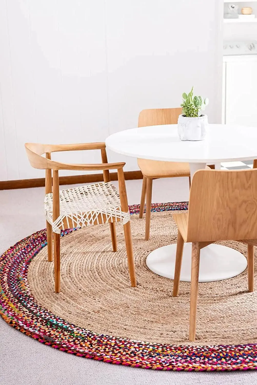 Ar Antique Rugs Handwoven Braided Reversible Jute and Chindi Round Rug for Bedroom Living/Dining Room & Floor Mat
