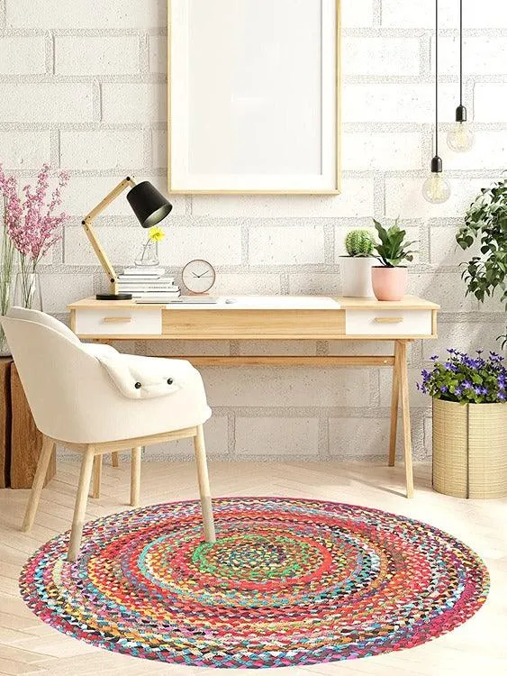 Ar Antique Rugs Handwoven Cotton Rug for Living Room, Jute Round Floor Mat, Rugs for Living Room, Jute Centre Table Carpet-4 x 4 FT