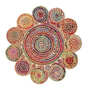 Ar Antique Rugs Handwoven Jute  & Cotton Rug For Living Room, Jute Round Floor Mat, Rugs For Living Room, Jute Rug For Centre Table