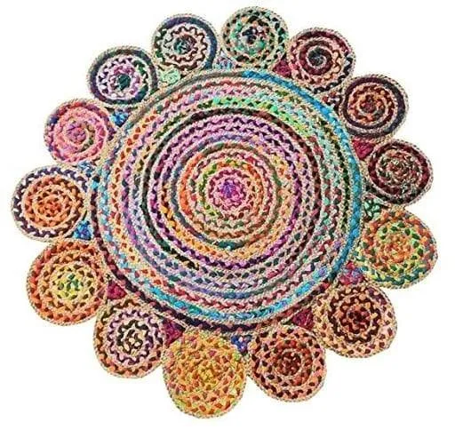 Ar Antique Rugs Handwoven Jute  & Cotton Rug For Living Room, Jute Round Floor Mat, Rugs For Living Room, Jute Rug For Centre Table
