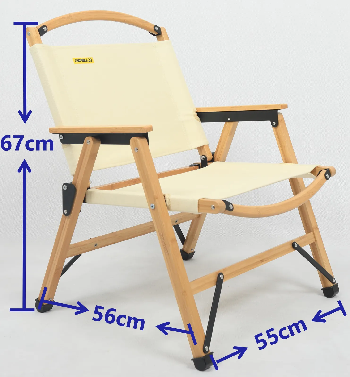 Bamboo Canvas Foldable Outdoor Camping Chair Wooden Travel Picnic Park - Khaki/Light Beige