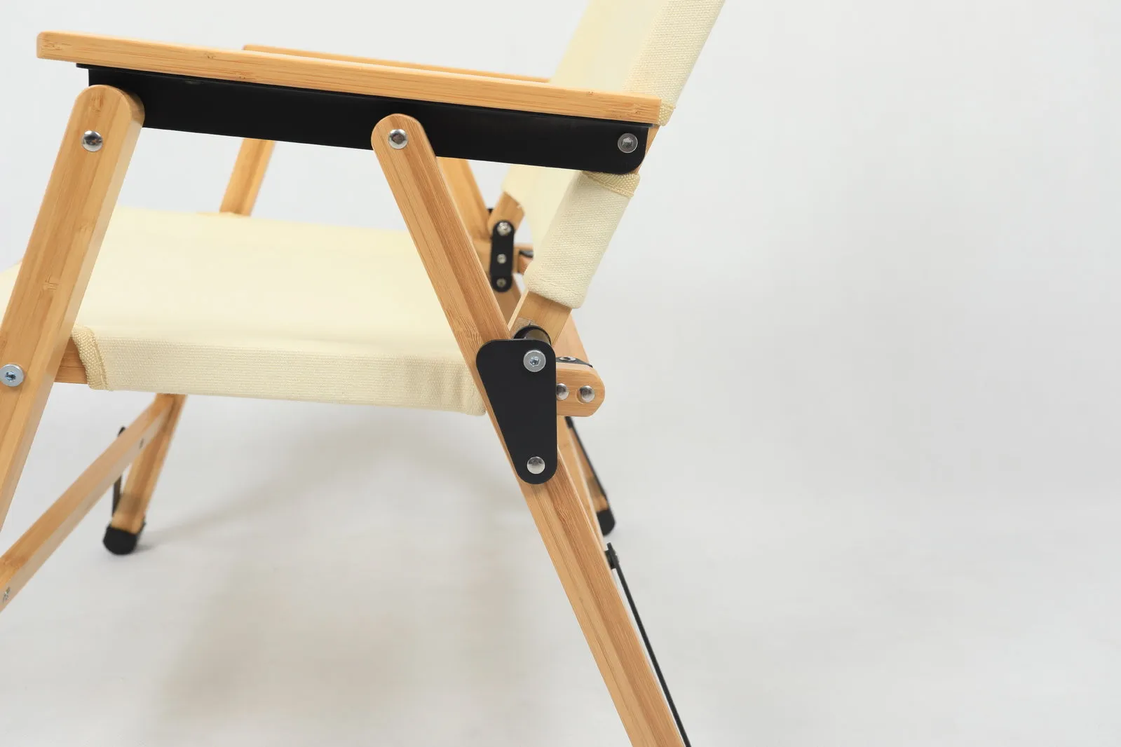 Bamboo Canvas Foldable Outdoor Camping Chair Wooden Travel Picnic Park - Khaki/Light Beige