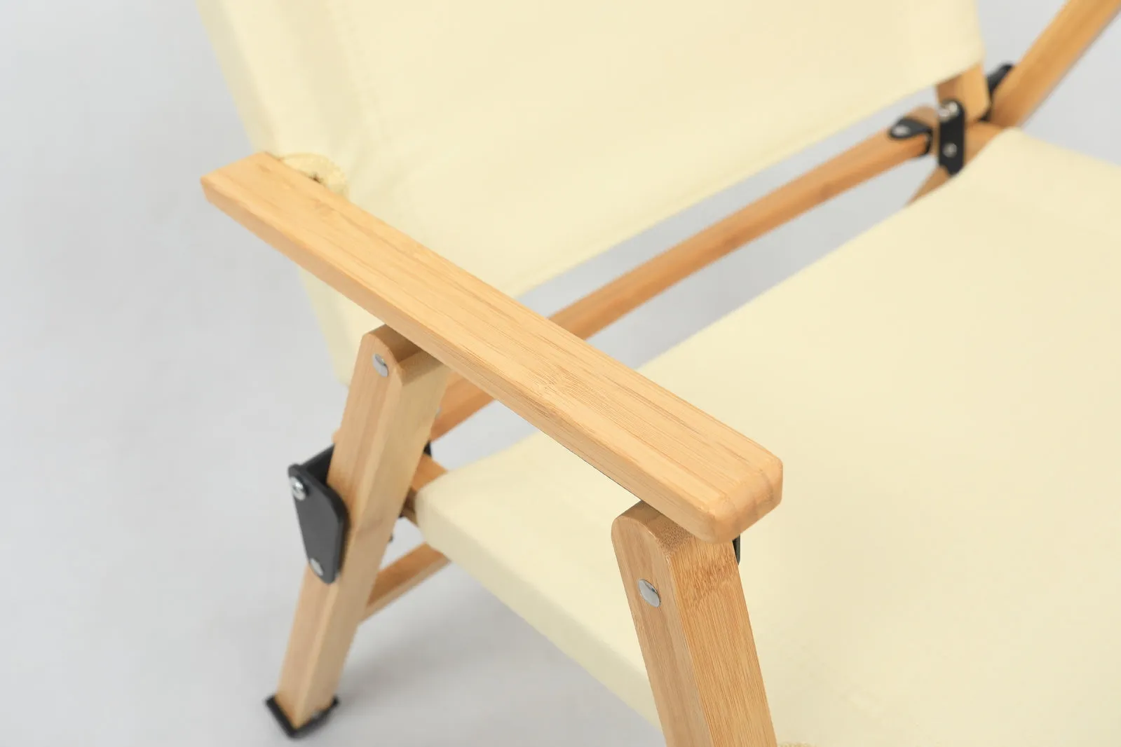 Bamboo Canvas Foldable Outdoor Camping Chair Wooden Travel Picnic Park - Khaki/Light Beige