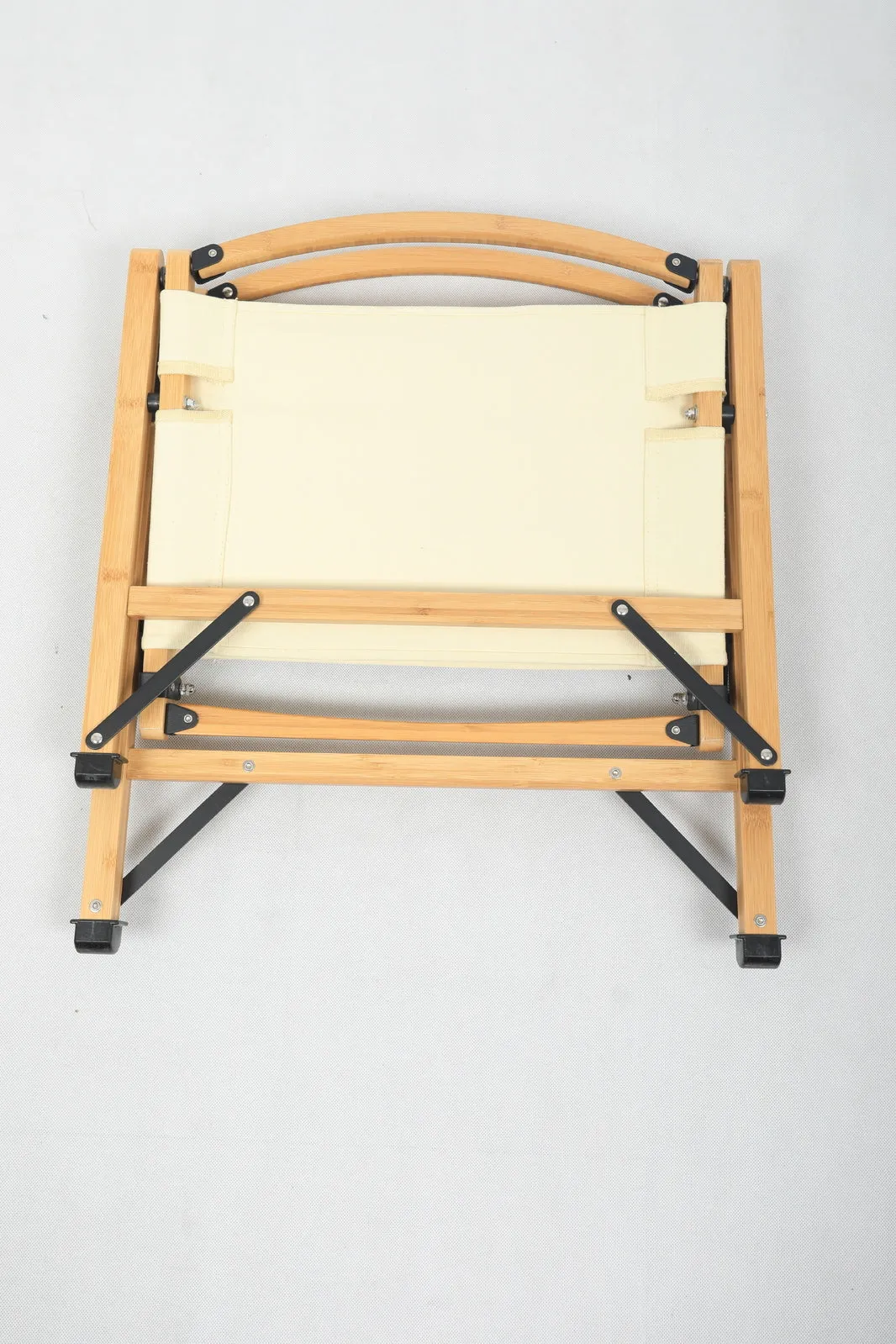 Bamboo Canvas Foldable Outdoor Camping Chair Wooden Travel Picnic Park - Khaki/Light Beige