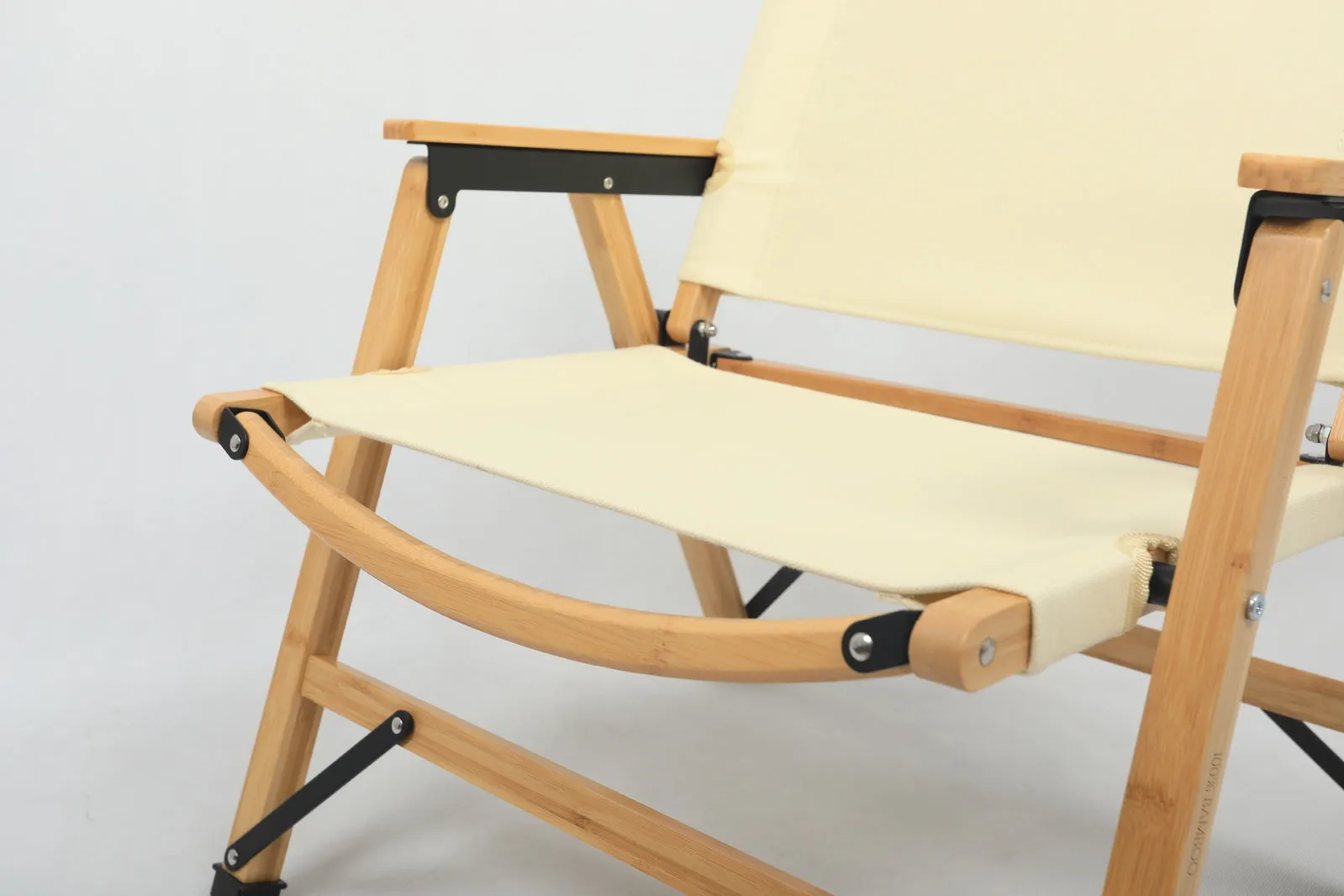 Bamboo Canvas Foldable Outdoor Camping Chair Wooden Travel Picnic Park - Khaki/Light Beige