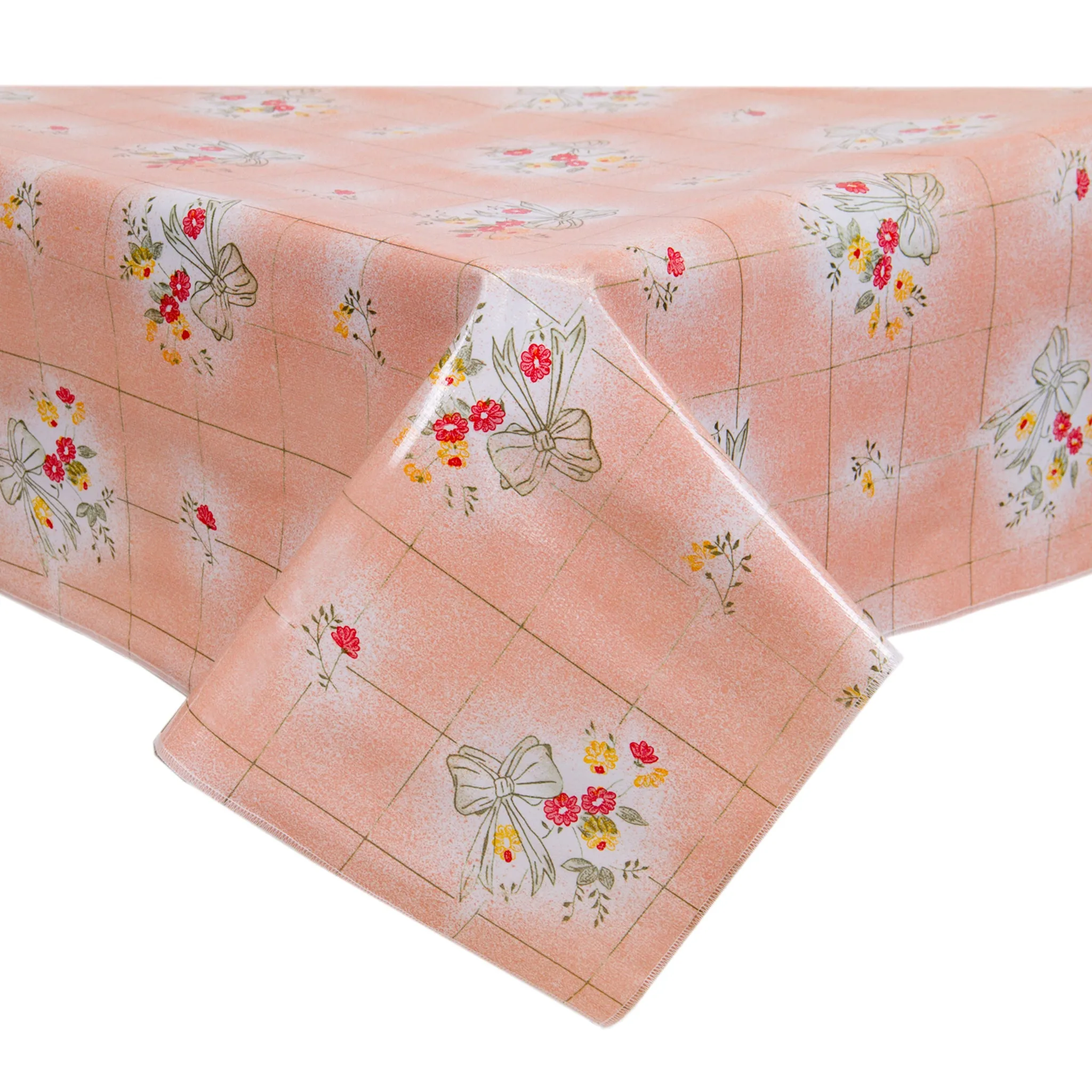 Bows and Bouquets Salmon Oilcloth Tablecloth