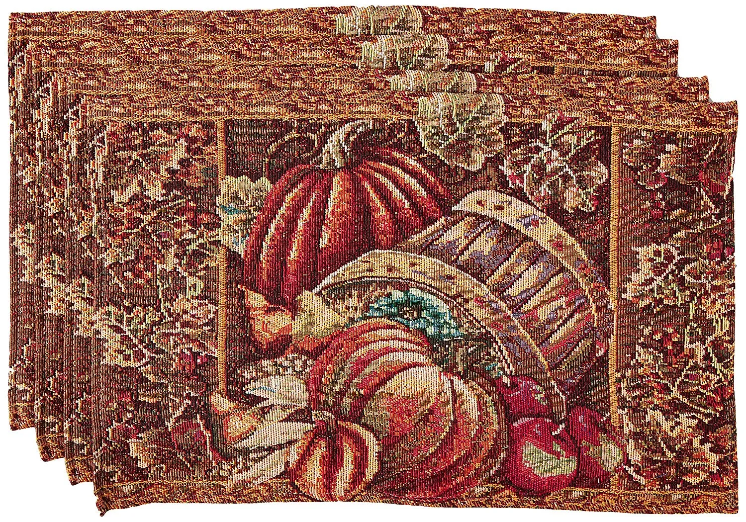 Fall Harvest Thanksgiving Autumn Leaves Sunflowers Fruits Pumpkins Tapestry Pattern Decorative Place Mats