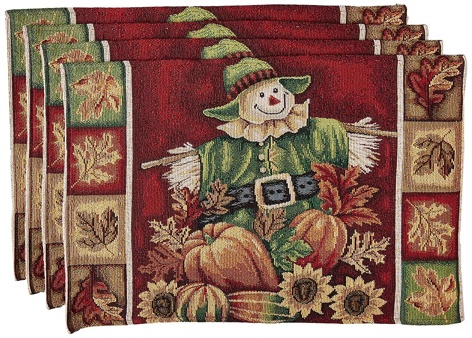 Fall Harvest Thanksgiving Autumn Leaves Sunflowers Fruits Pumpkins Tapestry Pattern Decorative Place Mats