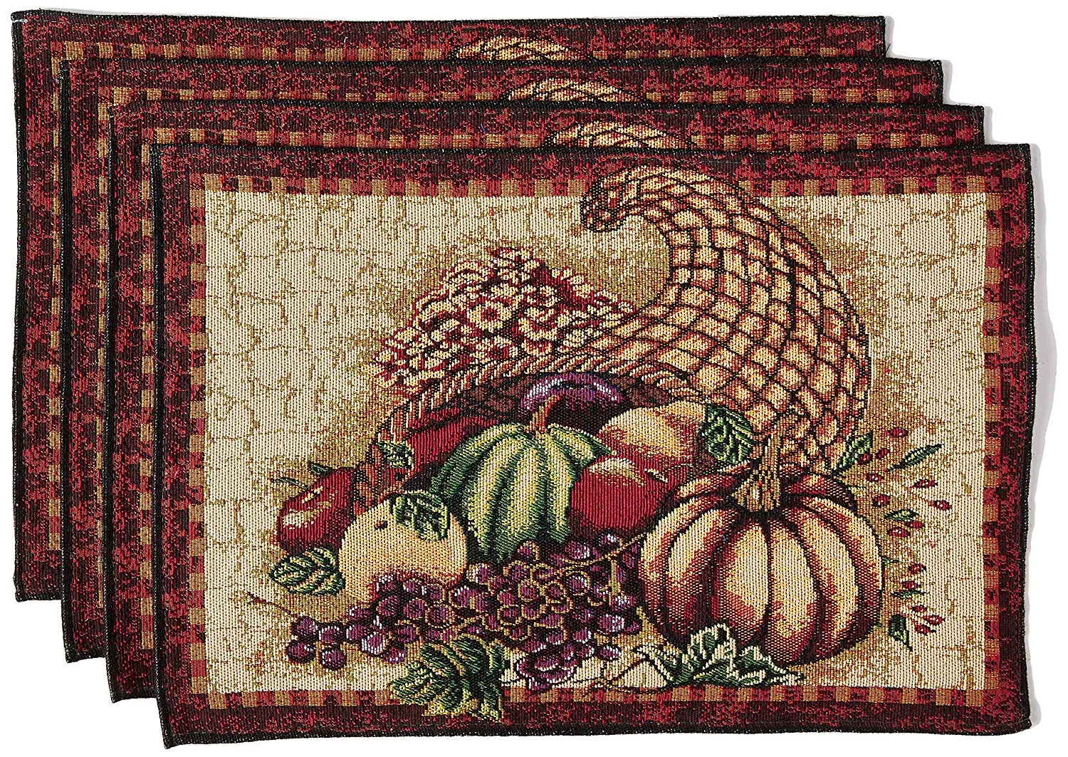 Fall Harvest Thanksgiving Autumn Leaves Sunflowers Fruits Pumpkins Tapestry Pattern Decorative Place Mats