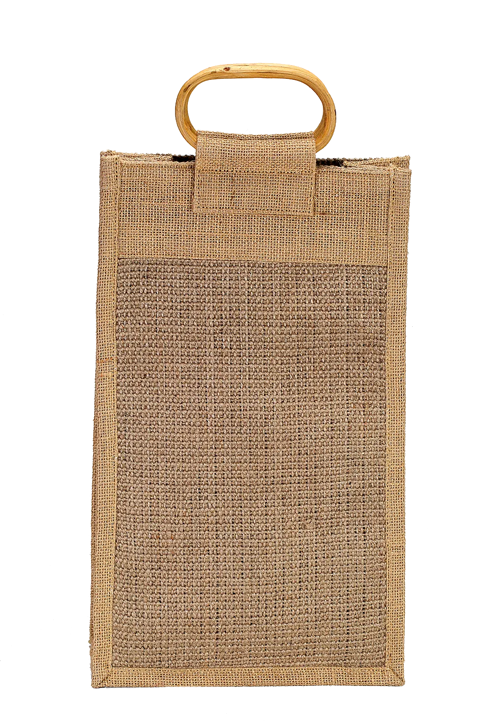 Fibrous Jute Bottle Bag with Bamboo Handles (35.5 x 21 x 10 cm)