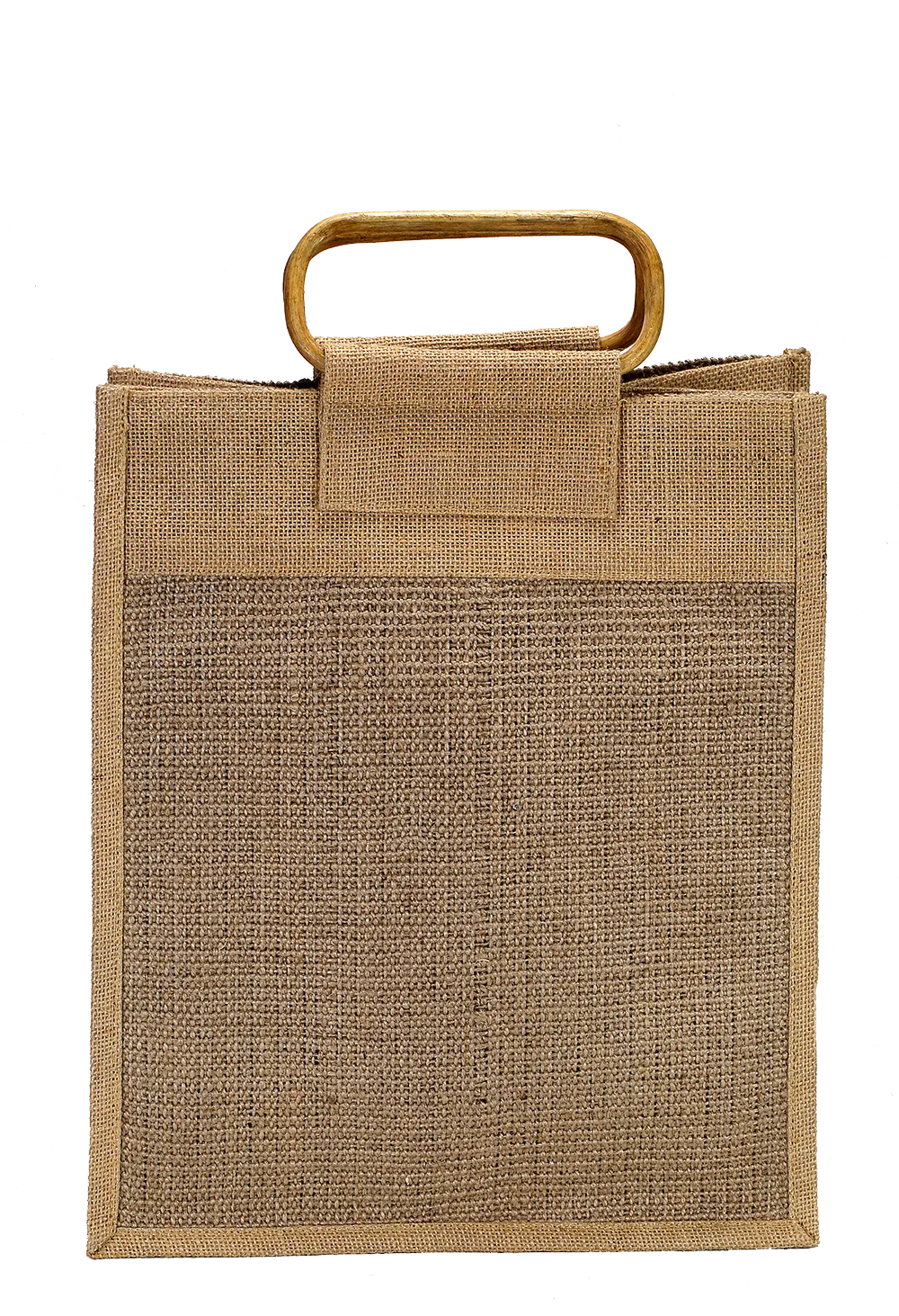 Fibrous Jute Bottle Bag with Bamboo Handles (35.5 x 31 x 21 cm)