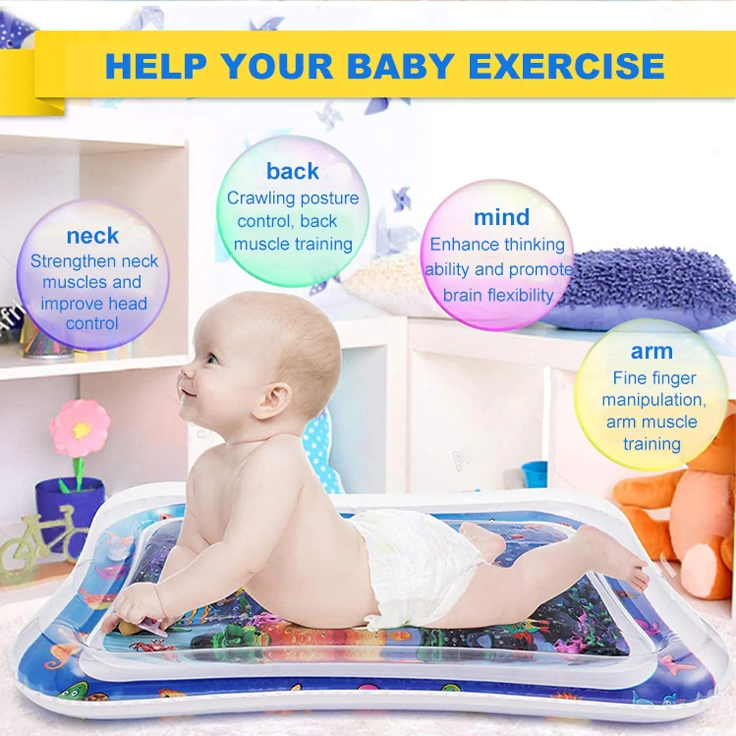 Jestilo Inflatable Tummy Time Water Mat Baby – Infant and Toddler Play Sensory Toys for Early Development Activities | Age 3 to 12 Months