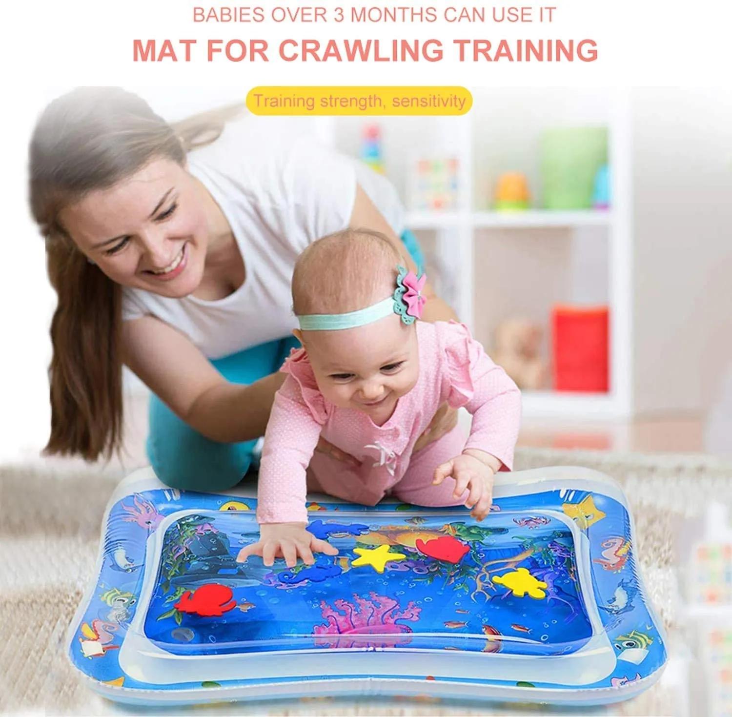 Jestilo Inflatable Tummy Time Water Mat Baby – Infant and Toddler Play Sensory Toys for Early Development Activities | Age 3 to 12 Months