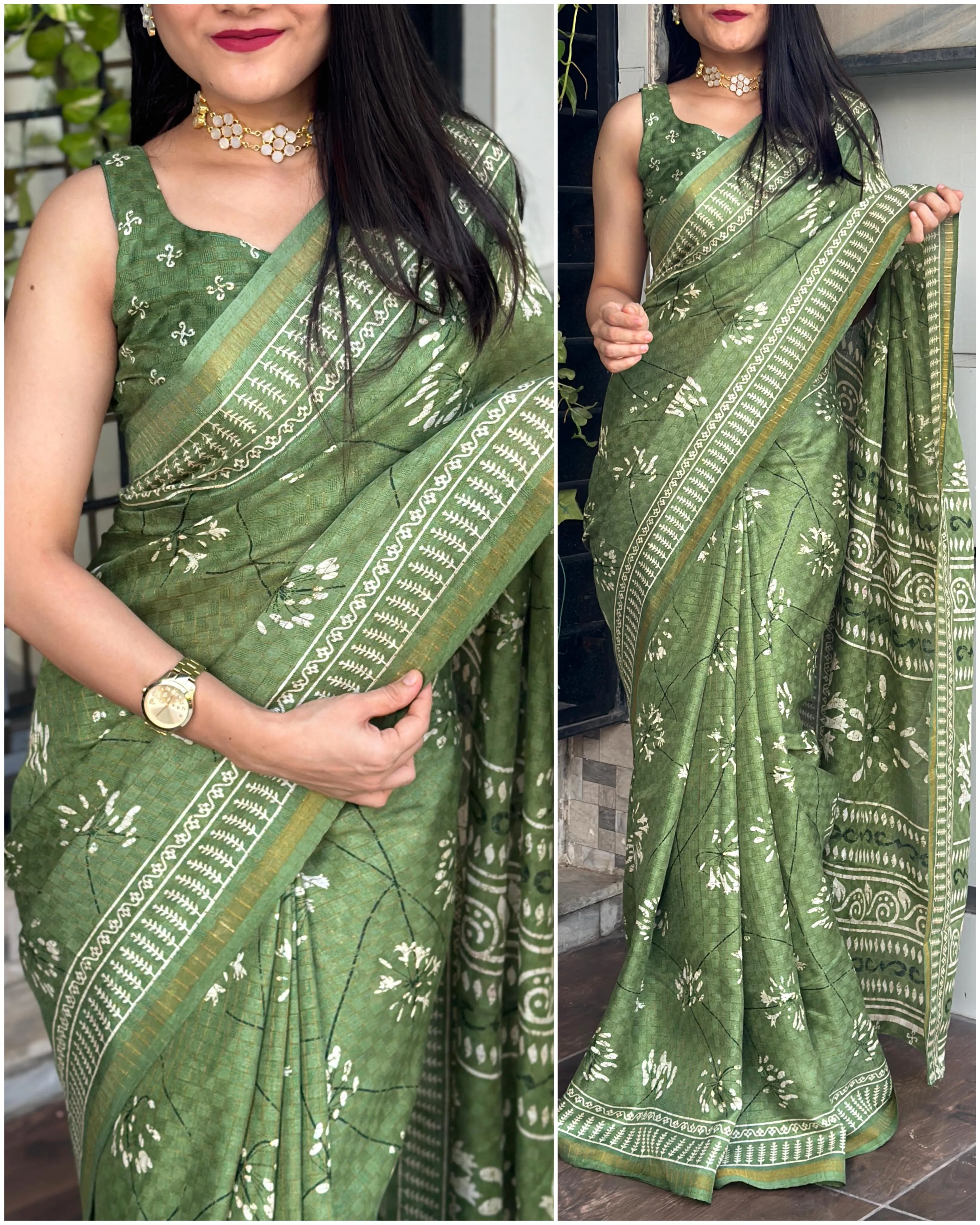 Party Wear Shivani Printed Cotton Jute Saree (699x6)