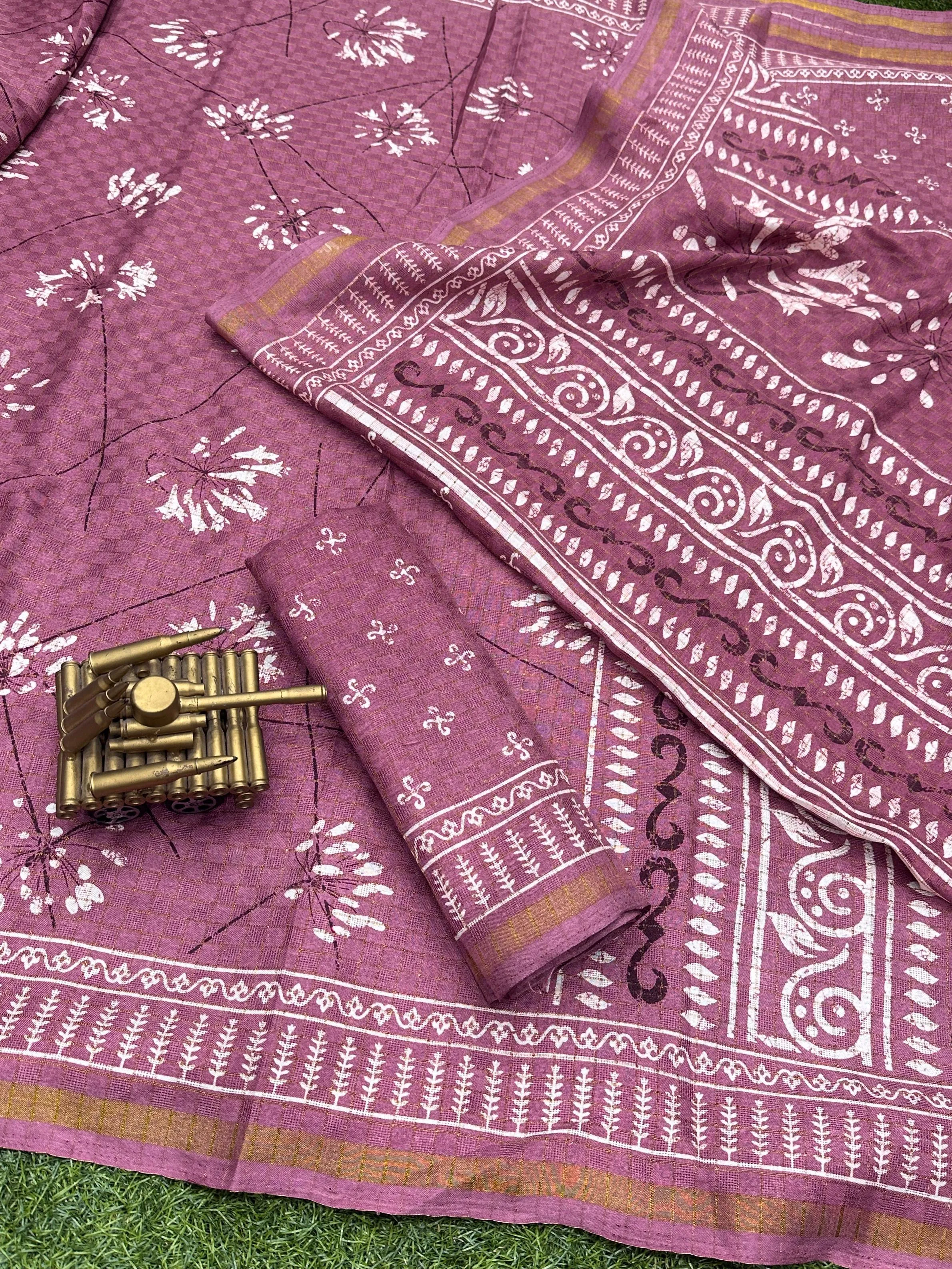 Party Wear Shivani Printed Cotton Jute Saree (699x6)