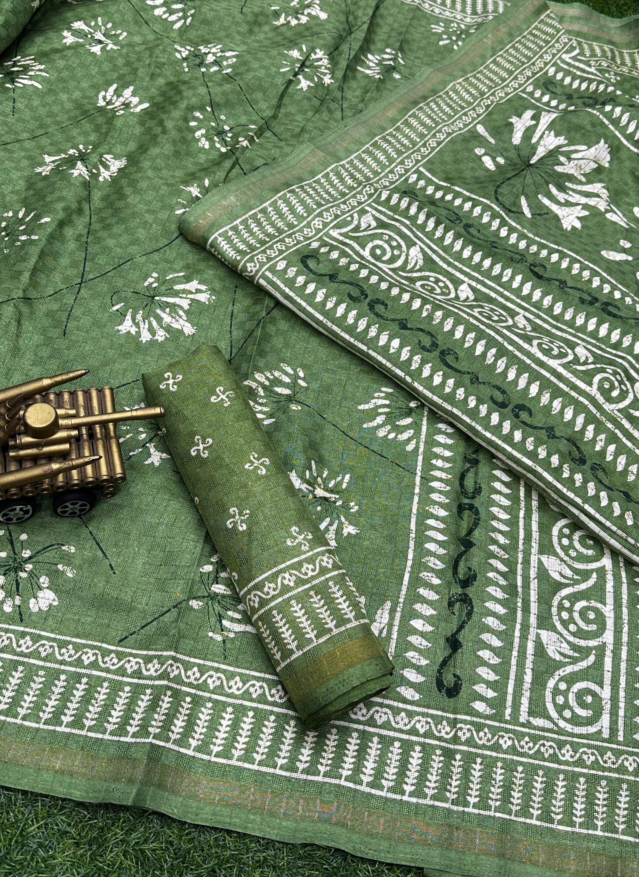 Party Wear Shivani Printed Cotton Jute Saree (699x6)