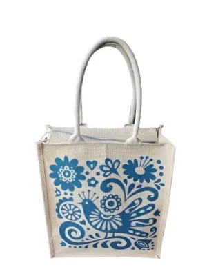 Scandinavian Bird Tote Jute Bag