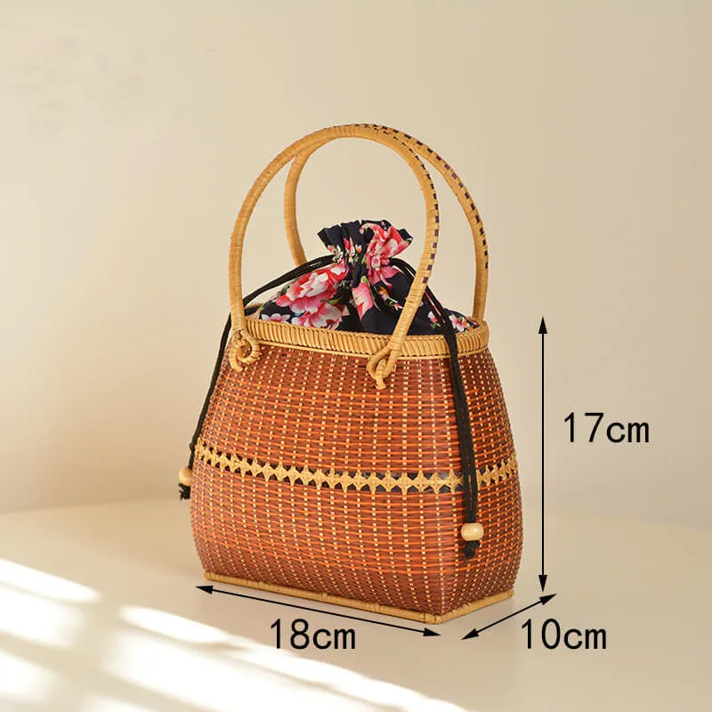 Vintage Bamboo Straw Basket Handbag for Picnic-Showtown
