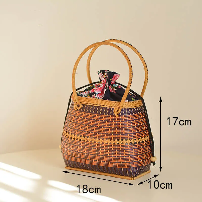 Vintage Bamboo Straw Basket Handbag for Picnic-Showtown