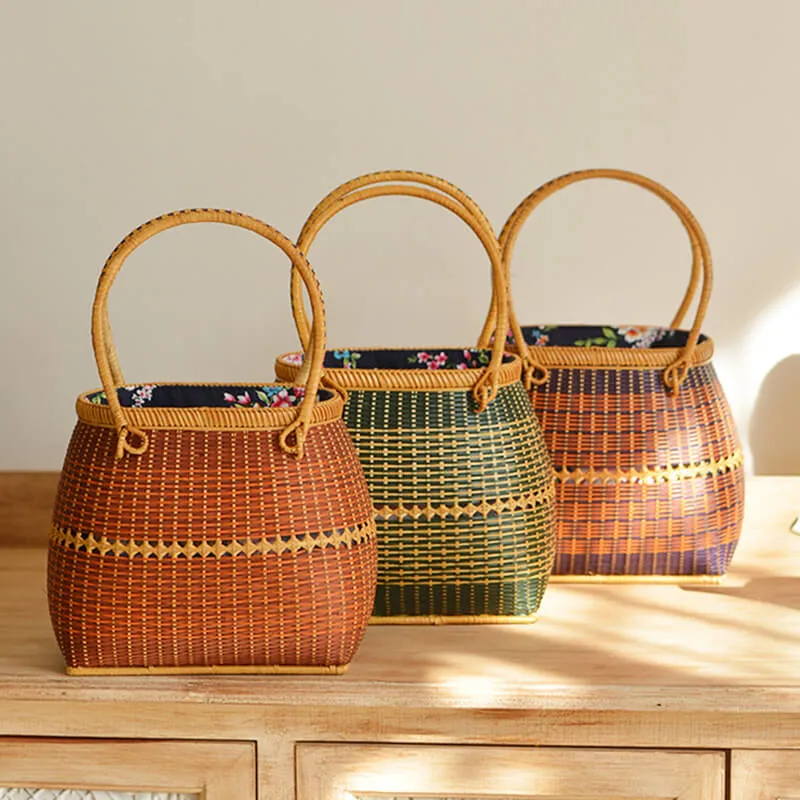 Vintage Bamboo Straw Basket Handbag for Picnic-Showtown