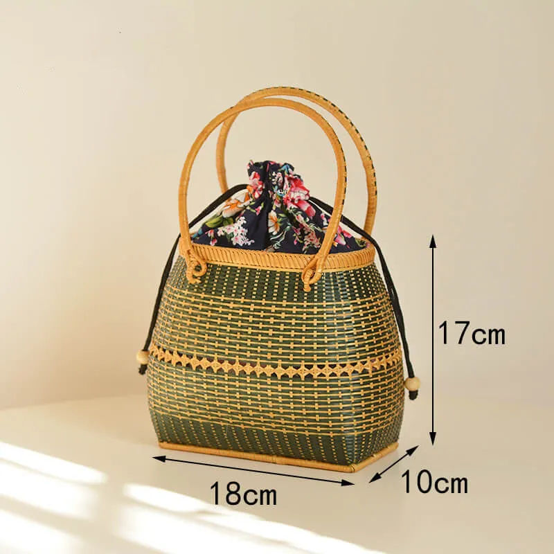 Vintage Bamboo Straw Basket Handbag for Picnic-Showtown