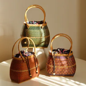 Vintage Bamboo Straw Basket Handbag for Picnic-Showtown
