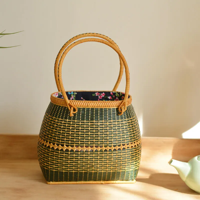 Vintage Bamboo Straw Basket Handbag for Picnic-Showtown